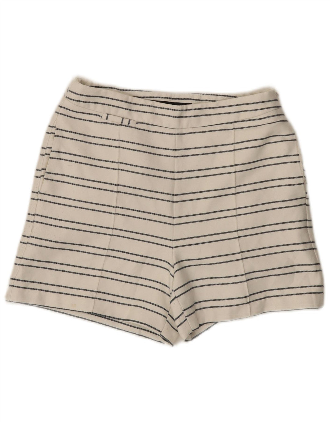 Zara Mujer Pantalones Cortos Chinos De Cintura Alta Pequeño W26 Poliéster De Rayas Blancas