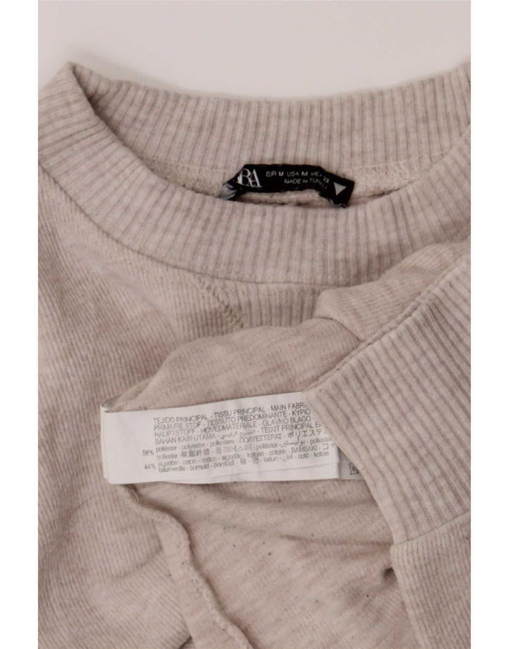 Zara Mujer Crop Blusa Top UK 44 Poliéster Gris Medio
