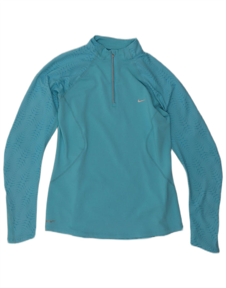 NIKE Top de Chándal con Cremallera y Cuello para Mujer UK 12/14 Azul Medio Geométrico