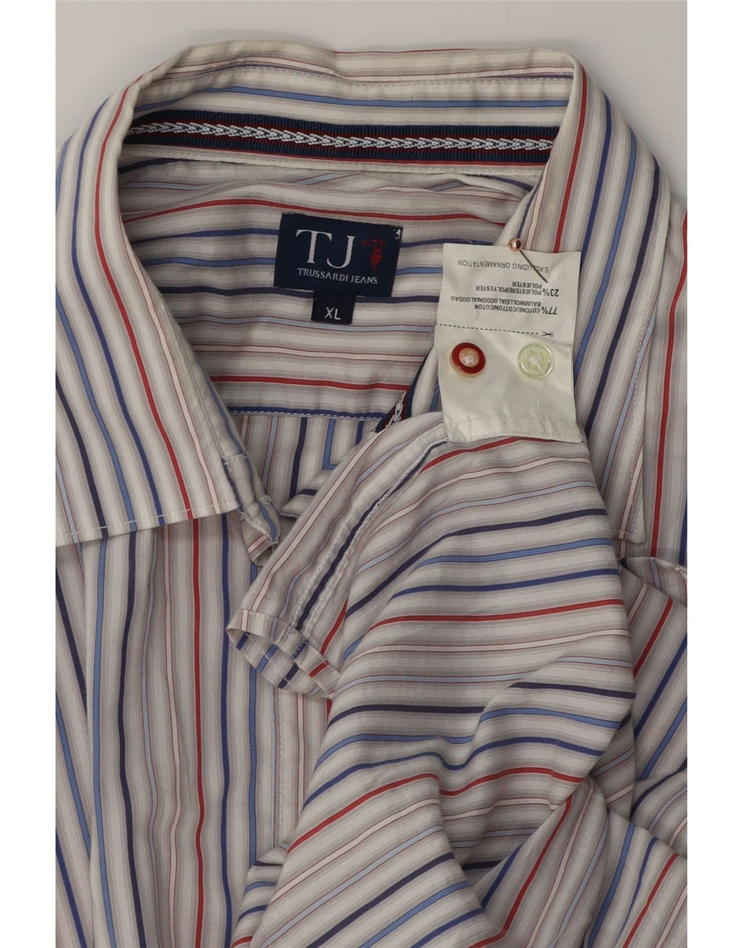 TRUSSARDI JEANS Camisa Hombre XL Algodón Rayas Azul