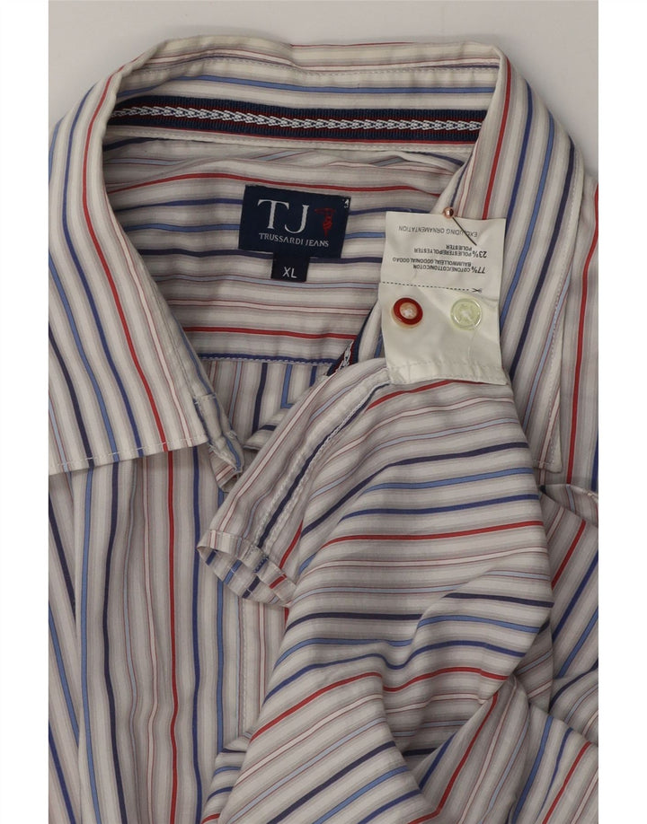 TRUSSARDI JEANS Camisa Hombre XL Algodón Rayas Azul