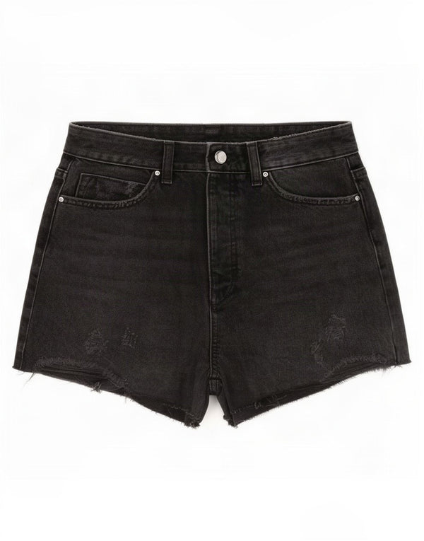 Zara Pantalones cortos de mezclilla desgastados para mujer EU 38 Small W28 Algodón gris