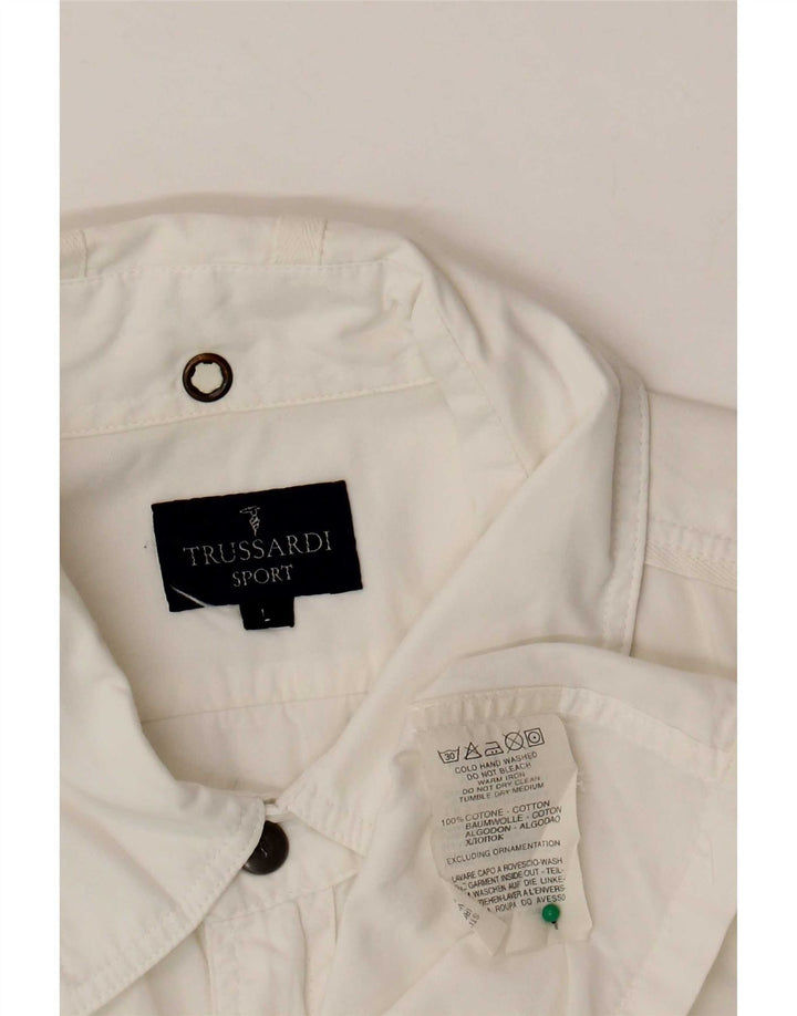 Trussardi Camisa De Manga Corta De Algodón Blanco Grande Hombre