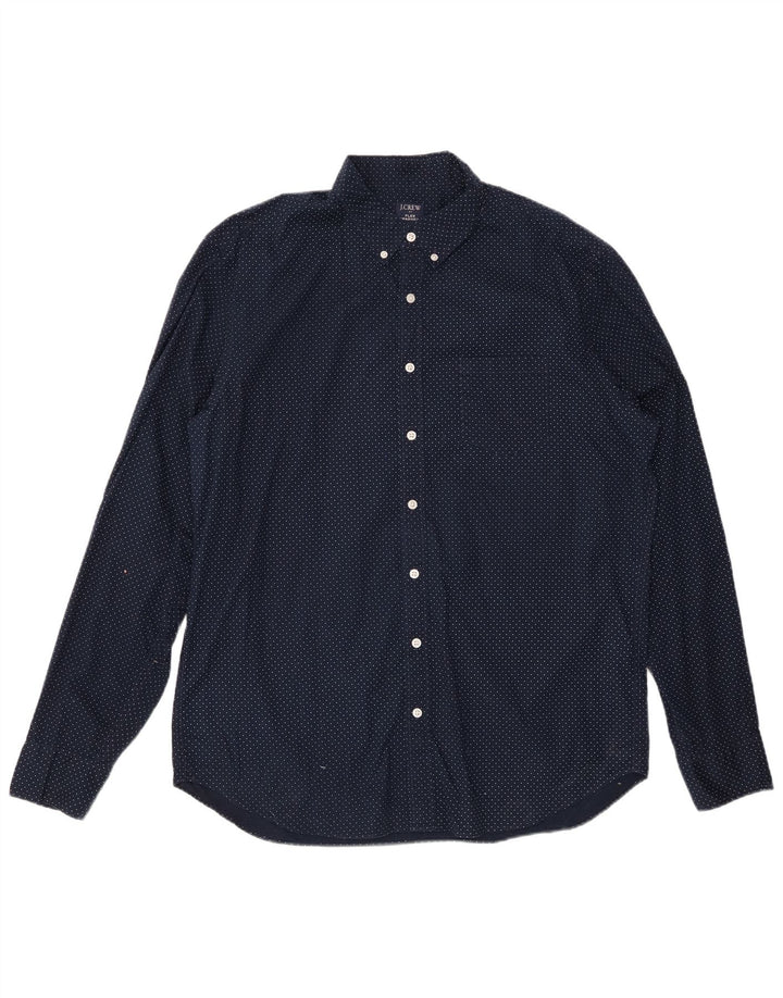 J. CREW Camisa alta para hombre XL Algodón moteado azul marino