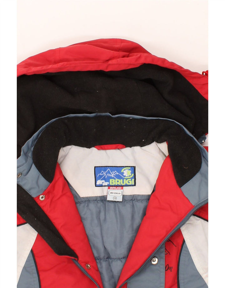 BRUGI Boys Hooded Windbreaker Jacket 3-4 Years Red Colourblock Polyester Vintage Brugi and Second-Hand Brugi from Messina Hembry 