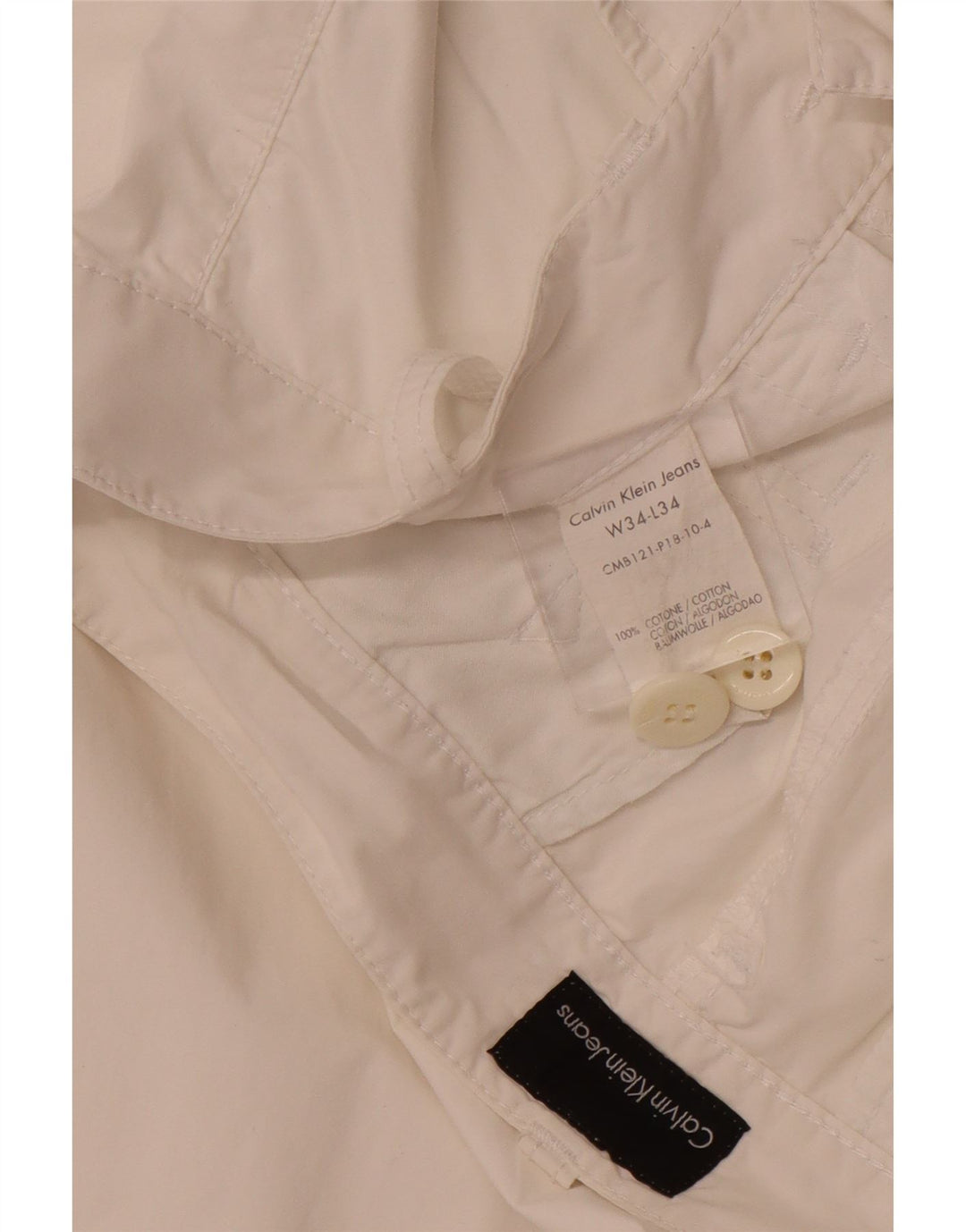 CALVIN KLEIN Pantalones rectos informales para mujer W34 L30 Algodón blanco