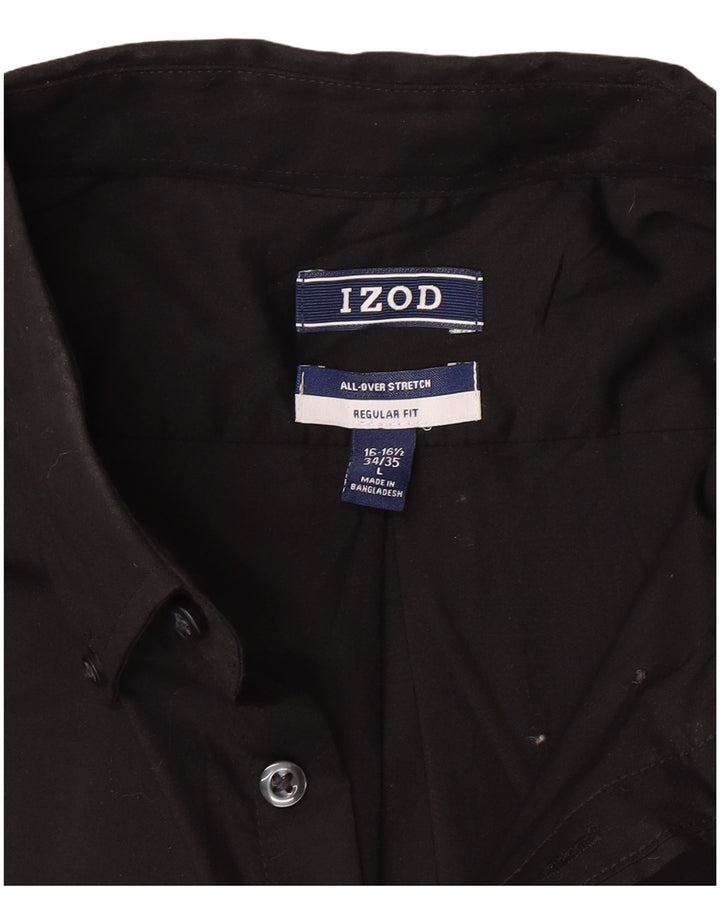 Izod Camisa elástica de ajuste regular para hombre, talla 16 16 1/2 grande, algodón negro