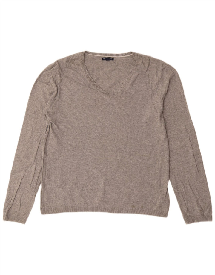 Gap Jersey con cuello en V para hombre, talla grande, algodón gris