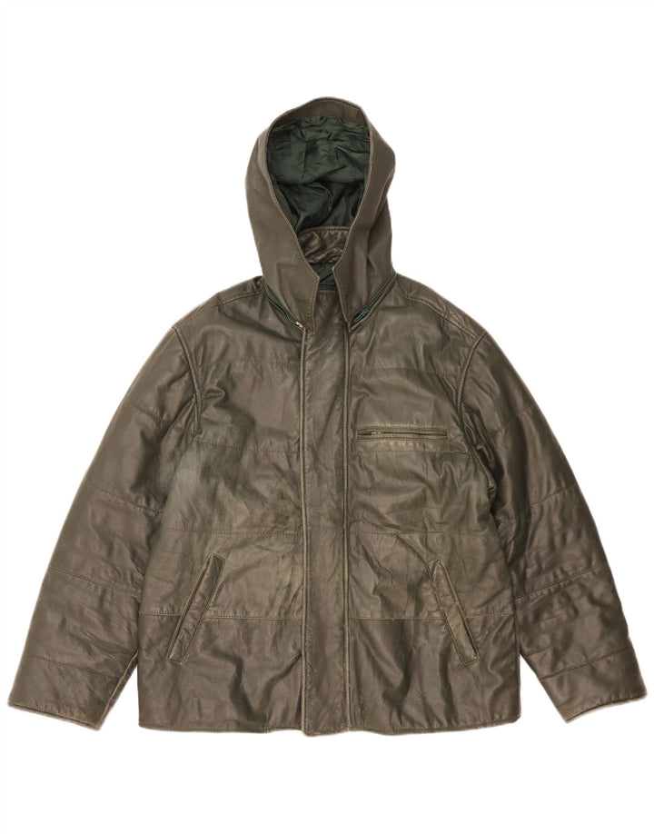 Morris Chaqueta de cuero con capucha para hombre IT 52 XL Cuero verde