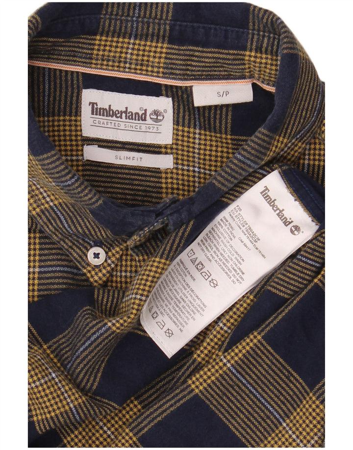 TIMBERLAND Camisa de franela slim fit de algodón a cuadros azul marino pequeño para hombre