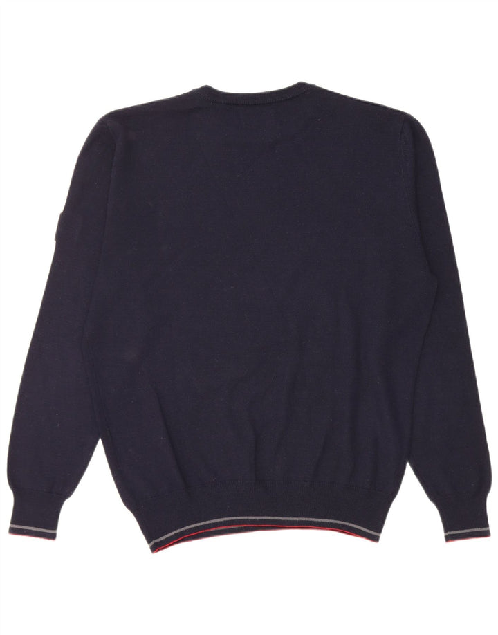 Refrigiwear Suéter tipo jersey con cuello redondo y corte regular para hombre, talla pequeña, azul marino