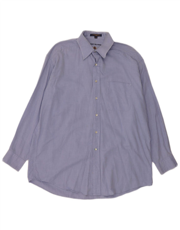 Camisa Tommy Hilfiger para hombre talla 16 algodón en espiga azul grande