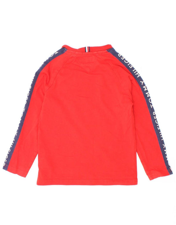 Tommy Hilfiger Camiseta gráfica de manga larga para bebés de 18 a 24 meses, color rojo
