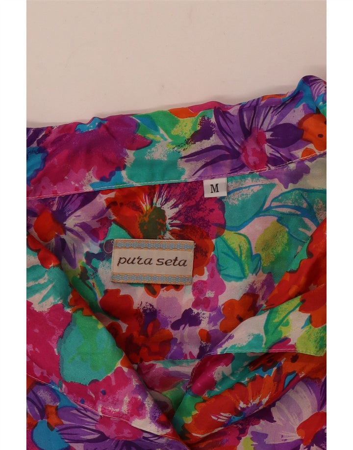 VINTAGE Mujer Camisa de Manga Corta Blusa Reino Unido 14 Medio Multicolor Floral