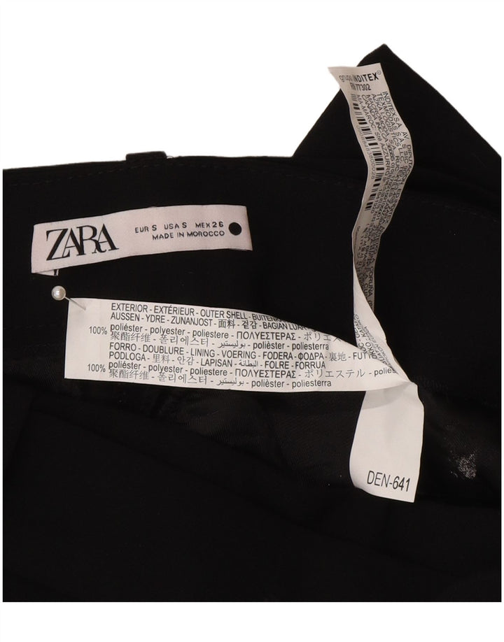 Zara Mujer Pantalones Cortos Chinos De Cintura Alta Pequeño W26 Poliéster Negro