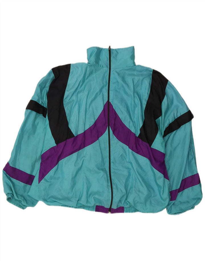 VINTAGE Hombres Loose Fit Chándal Top Chaqueta Grande Turquesa Colorblock