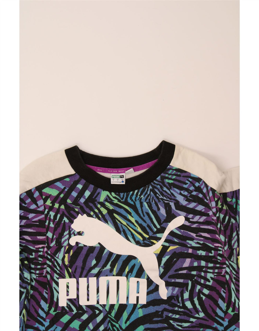 PUMA Womens Oversized Graphic Sweatshirt Jumper UK 10 Small Multicoloured Vintage Puma and Second-Hand Puma from Messina Hembry 