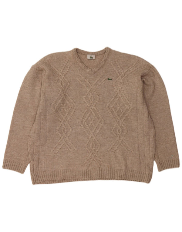 LACOSTE Jersey con cuello en V para hombre Talla 7 2XL Lana beige