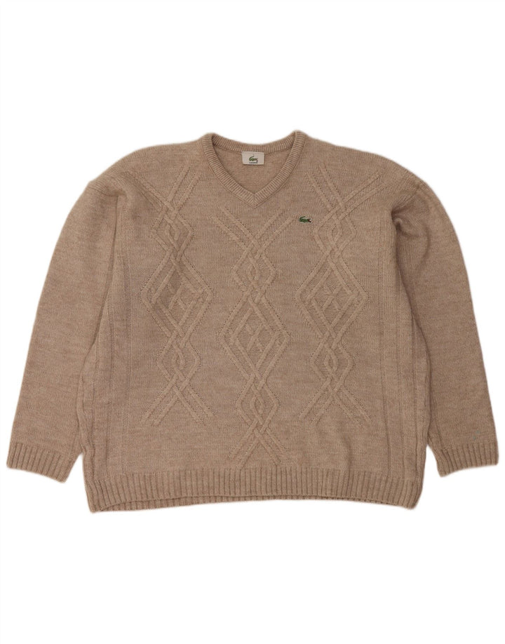 LACOSTE Jersey con cuello en V para hombre Talla 7 2XL Lana beige