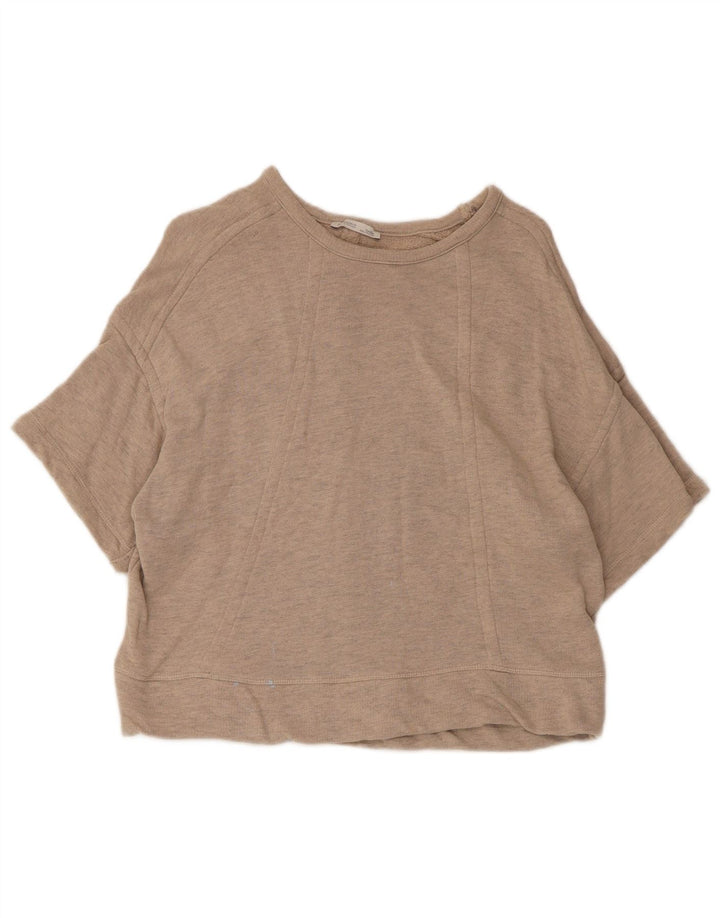 Zara Mujer Sudadera De Manga Corta De Gran Tamaño Jersey UK 10 Small Beige