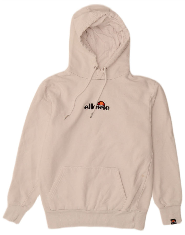 ELLESSE Jersey con capucha gráfica para hombre pequeño de algodón blanco roto