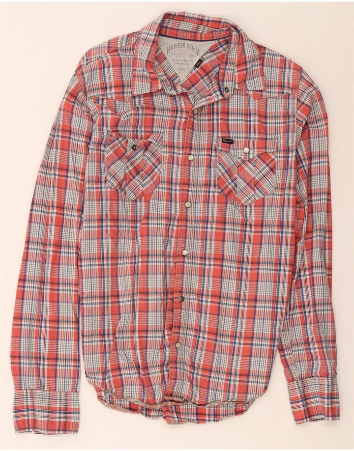 Hilfiger Denim Camisa gráfica para hombre de algodón a cuadros rojos medianos