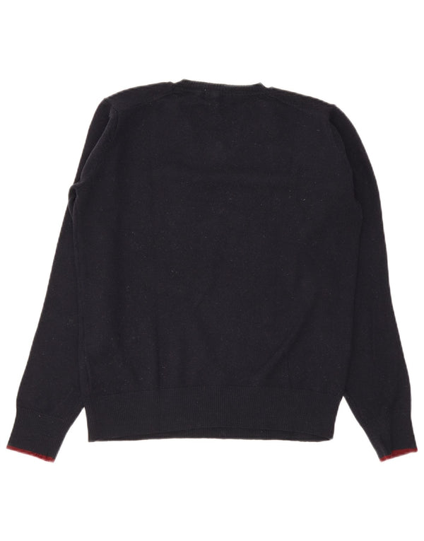 La Martina Womens V-Neck Jumper Sweater UK 10 Small Navy Blue Wool