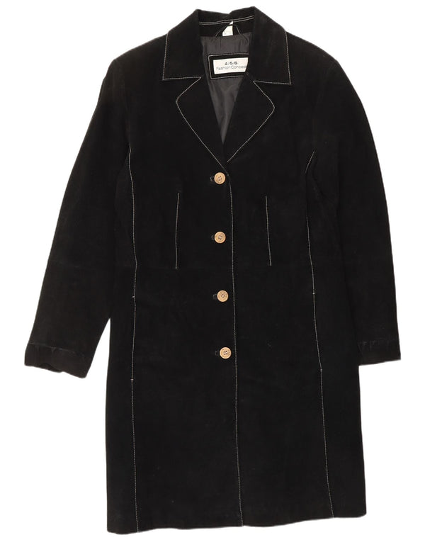 VINTAGE Abrigo de ante para mujer Reino Unido 12 Cuero negro medio