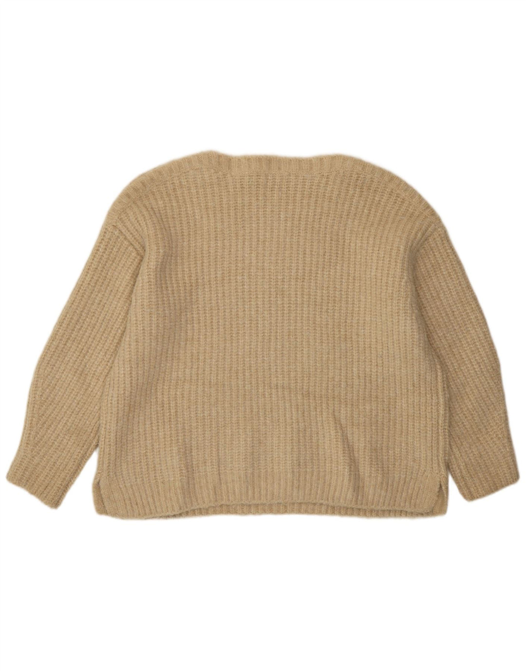 Zara Jersey extragrande con cuello barco para mujer, talla 44, poliéster beige medio