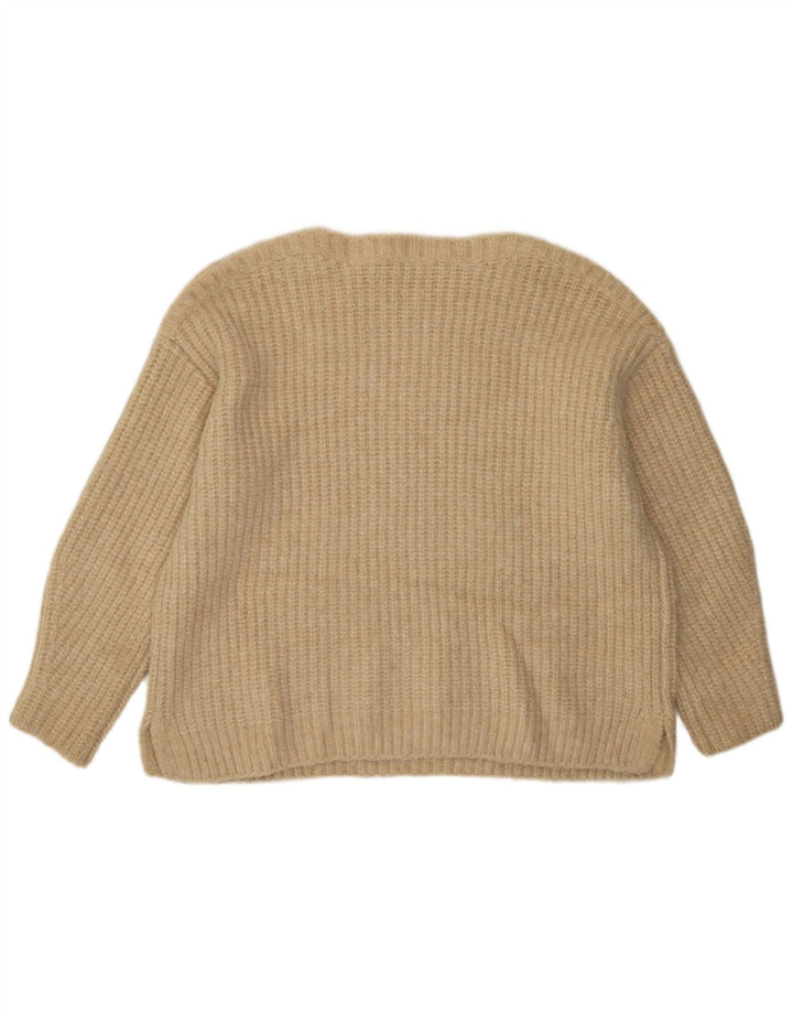 Zara Jersey extragrande con cuello barco para mujer, talla 44, poliéster beige medio