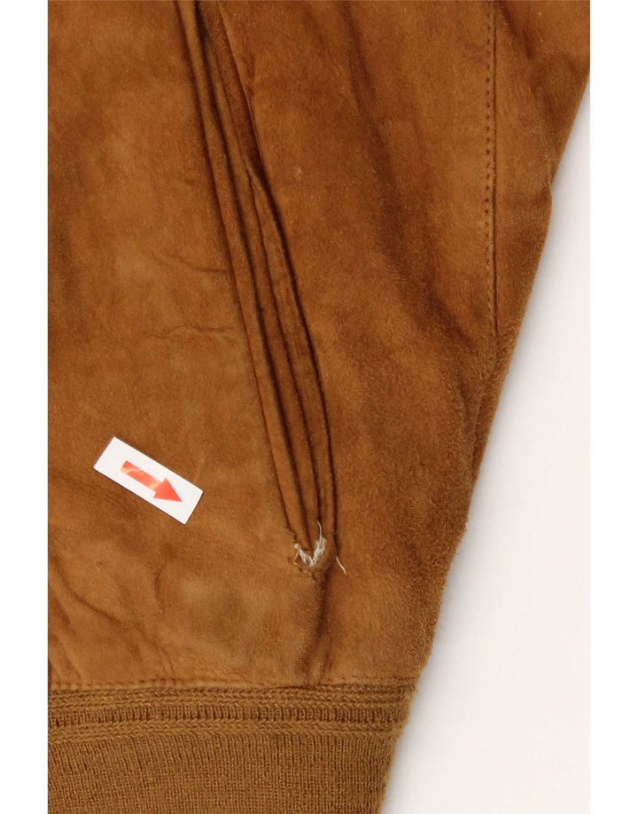 Vintage hombres ante bomber chaqueta IT 50 cuero beige medio