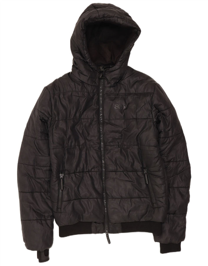 SUPERDRY Chaqueta acolchada con capucha y gráfico para hombre UK 38 Mediano Poliéster negro