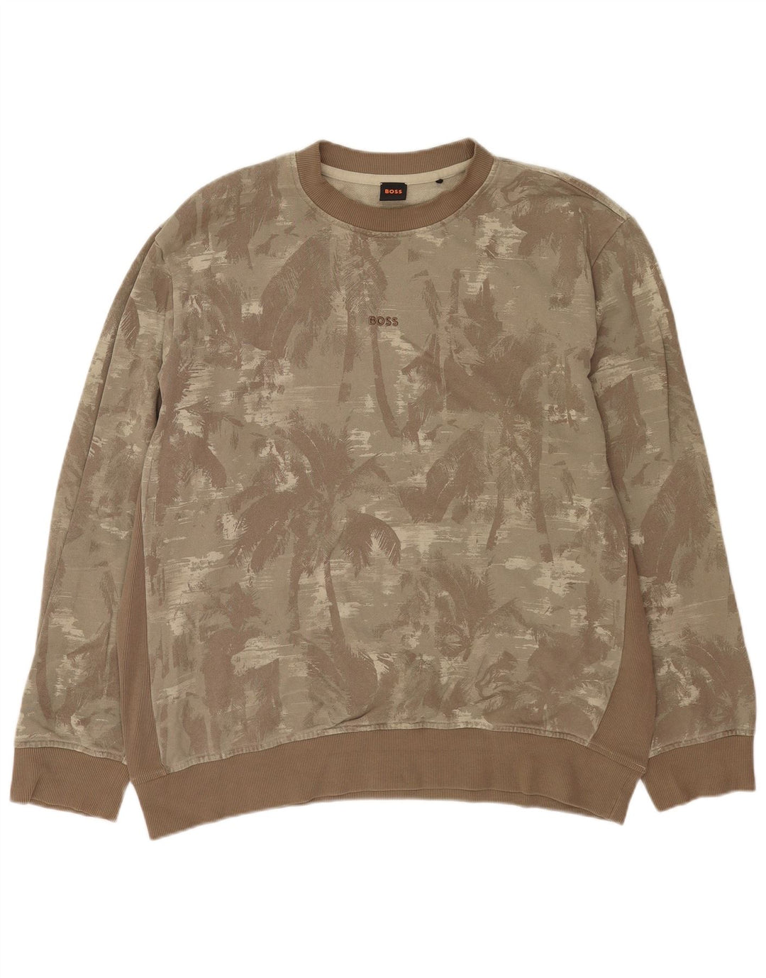 Hugo Boss Hombre Sudadera Gráfica Jumper 2XL Caqui Algodón Hawaiano