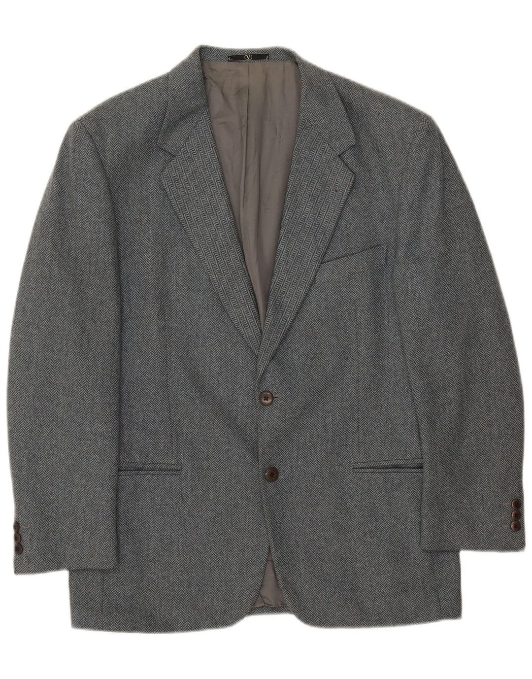 Valentino Chaqueta tipo blazer de 2 botones para hombre IT 50 Large Grey Herringbone Wool