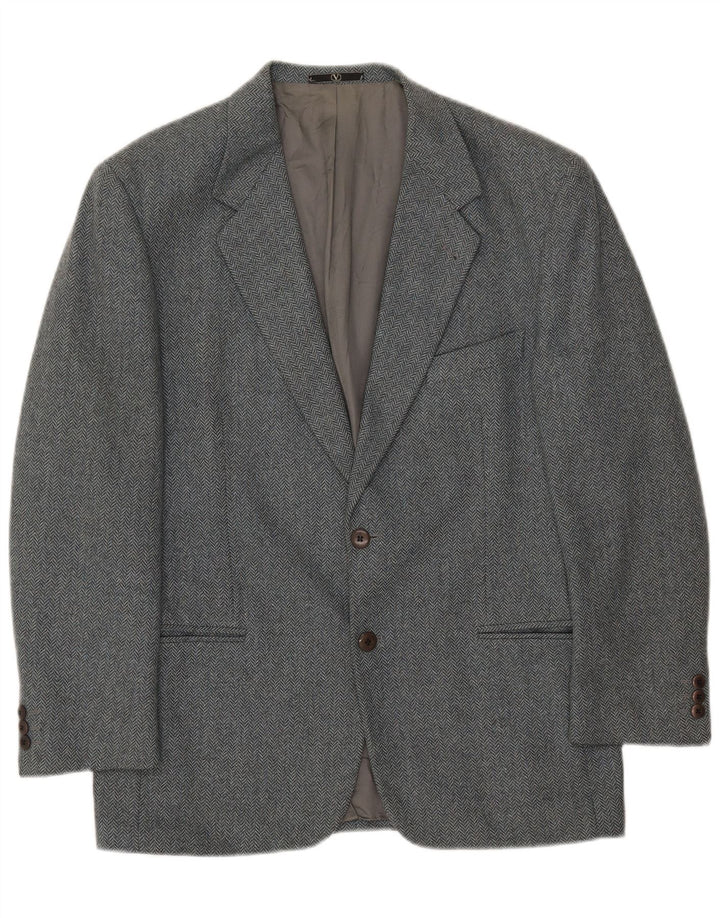 Valentino Chaqueta tipo blazer de 2 botones para hombre IT 50 Large Grey Herringbone Wool