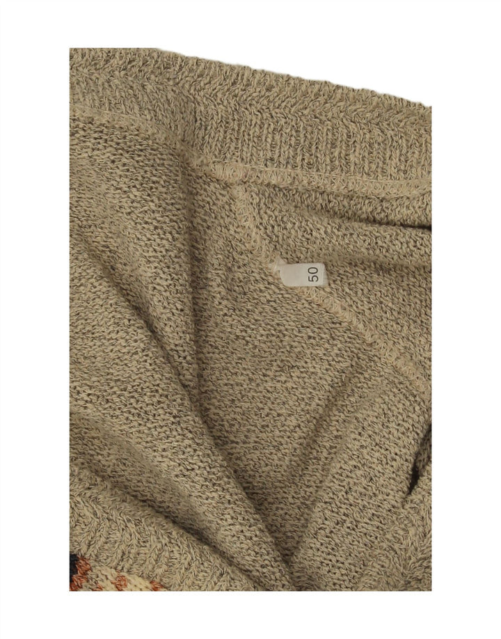Vintage hombres Cardigan suéter IT 50 gris medio geométrico