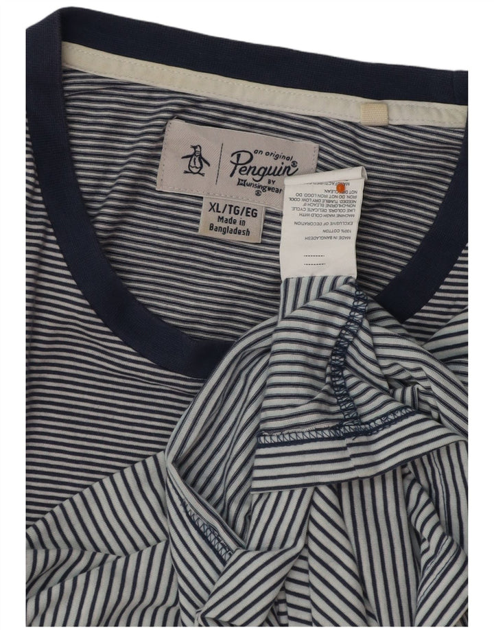 PENGUIN Camiseta alta para hombre Top XL Algodón a rayas azul marino