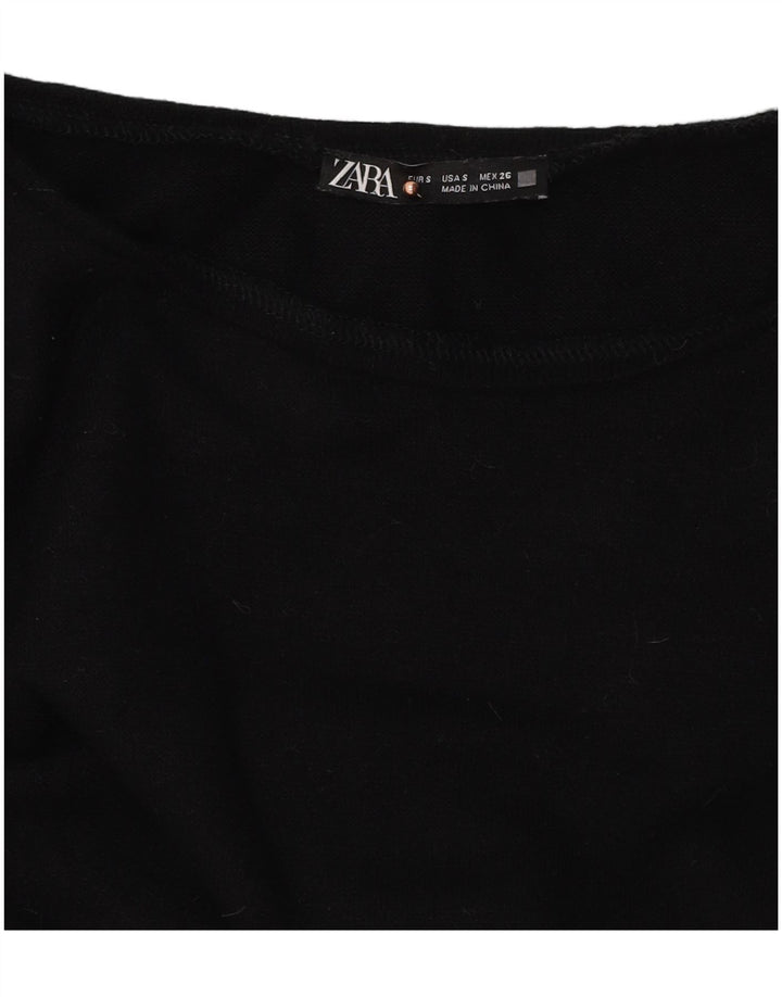 Zara Mujer Crop Top Manga Larga UK 40 Small Negro