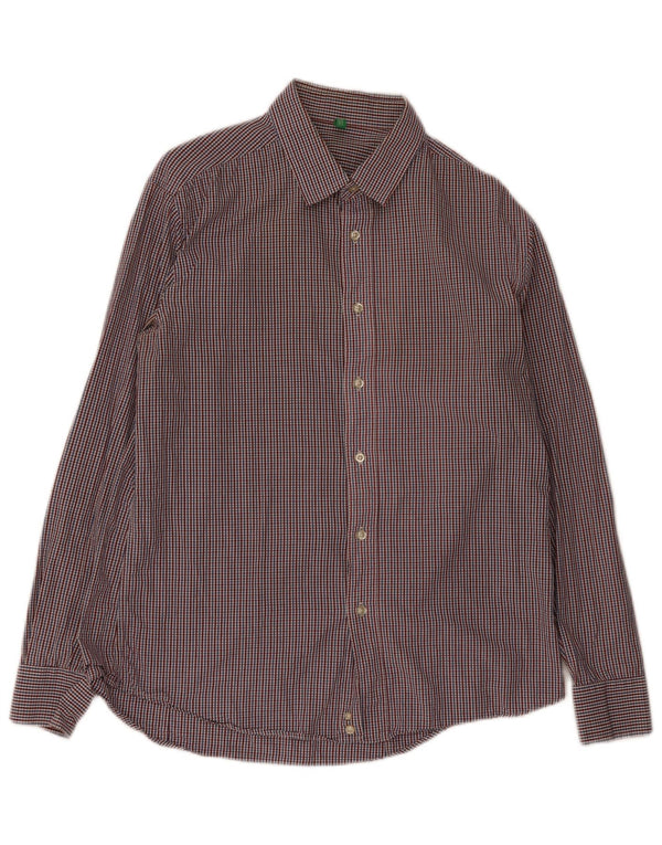 Camisa Benetton Hombre XL Algodón Cuadros Multicolor