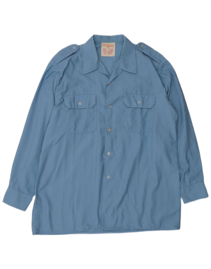 Camisa militar vintage para hombre talla 43/44 poliéster azul grande
