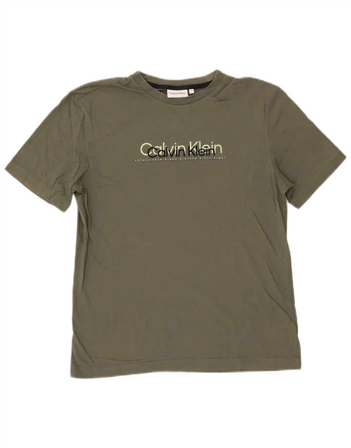 Calvin Klein Camiseta gráfica para hombre Top de algodón caqui mediano
