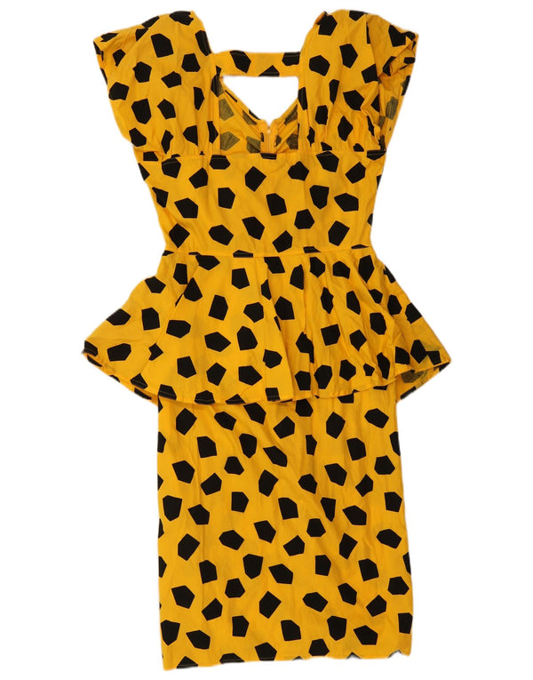 Selene Vestido Peplum Sin Mangas para Mujer UK 44 Algodón Geométrico Amarillo Medio
