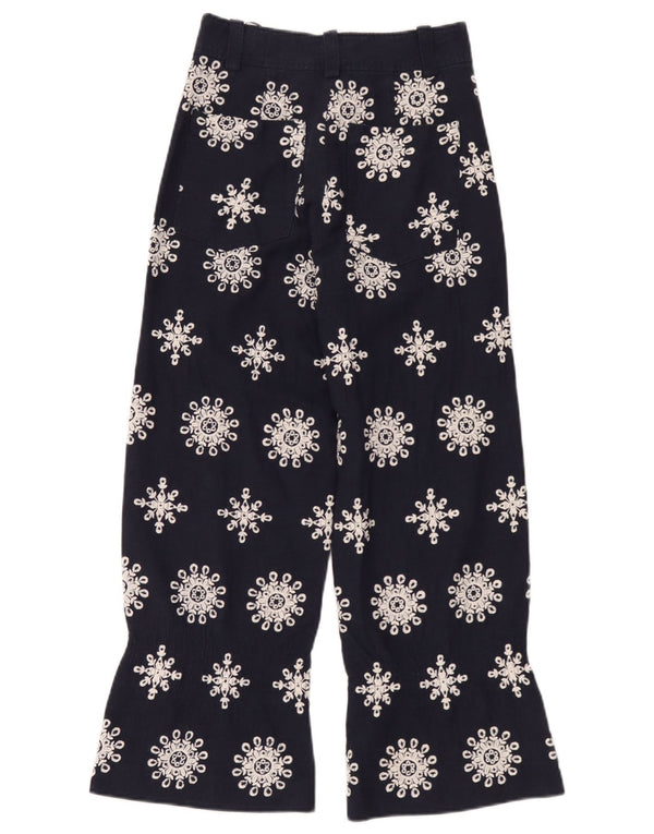Zara Mujer Pantalones Cropped De Cintura Alta XS W24 L26 Azul Marino Floral