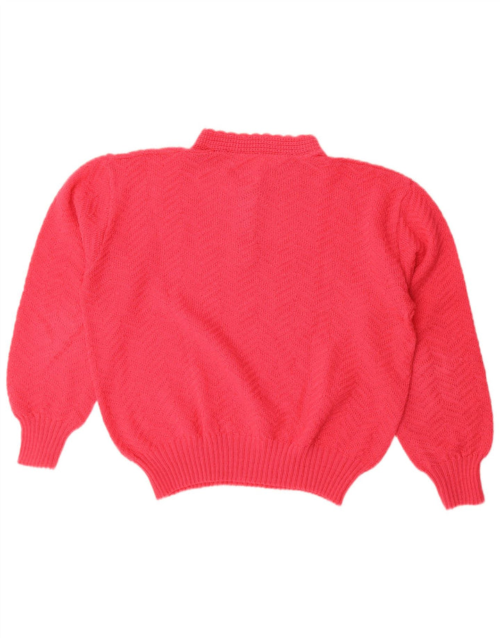 Vintage mujer botón cuello jersey suéter Reino Unido 16 rojo grande