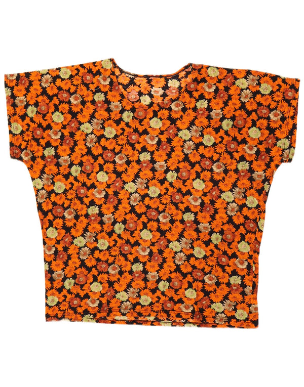 VINTAGE Camiseta de Mujer Top UK 18 XL Algodón Floral Multicolor