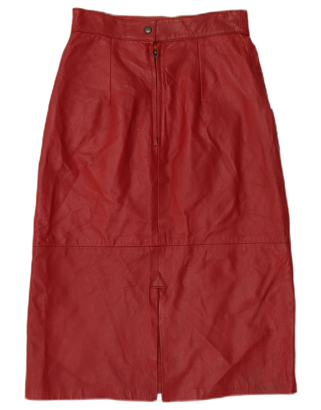 VINTAGE Falda de cuero de cintura alta para mujer W24 XS Borgoña