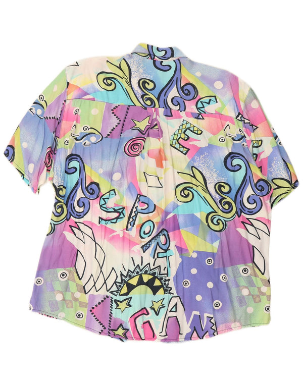 VINTAGE Mujer Patrón Abstracto Camisa Blusa EU 42 Grande Multicolor