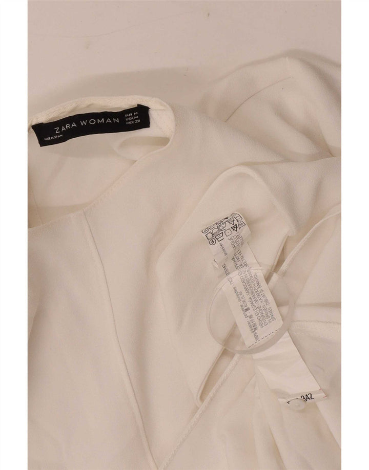 Zara Mujer Blusa Asimétrica Top UK 42 Medio Blanco Poliéster