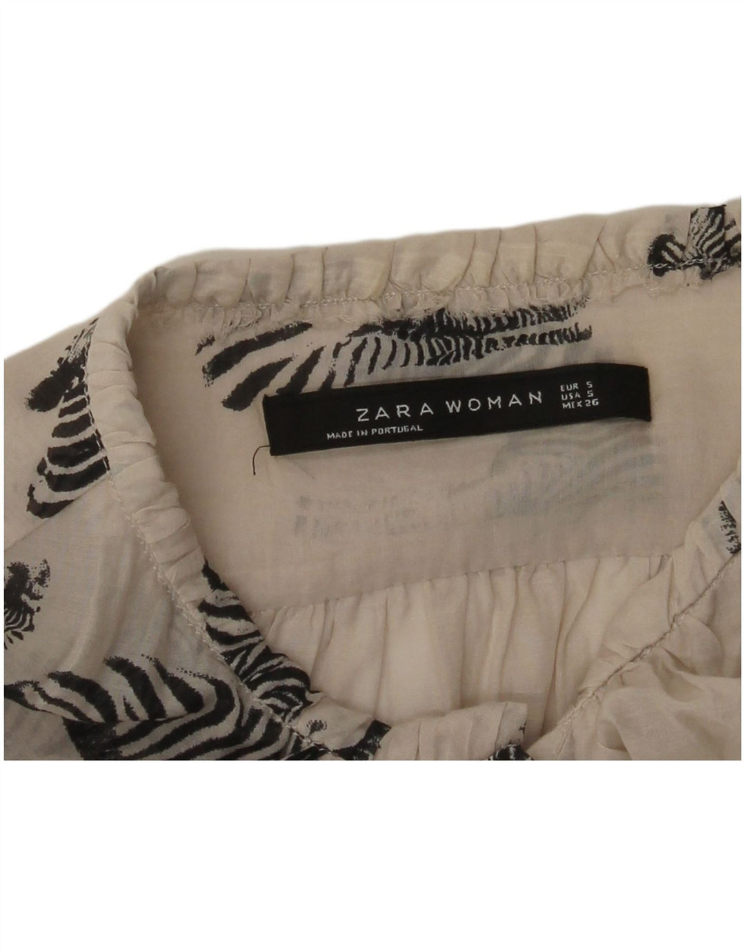 ZARA Blusa camisera extragrande para mujer UK 10 Small Off White Animal Print