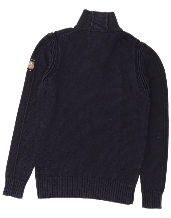 Aviazione Navale Jersey para hombre con cuello y botones, algodón azul marino mediano